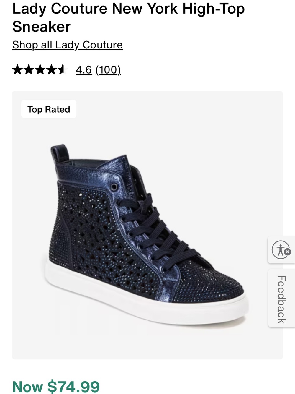 Lady Couture Navy Crystal-Embellished High-Top Sneaker Size 9.5 UK 40